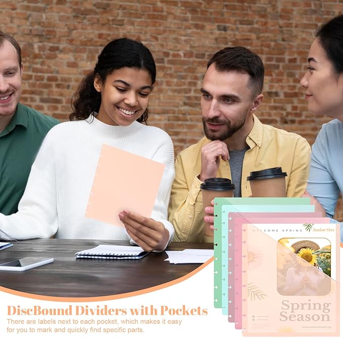 （5.5×8.5 inch） 5Pcs Junior Size Discbound Pocket Dividers DiscBound Binder Dividers Disc Bound Planner Supplies DiscBound Pocket Folder Discbound Notebook Accessories 8 Disc Planner Cover for Office