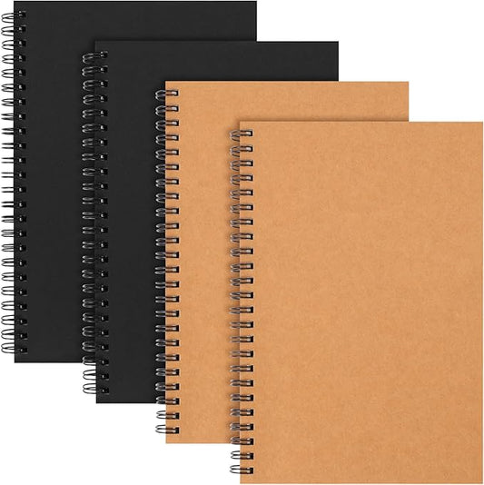 LABUK 4 Pack Lined Kraft Spiral Notebook, 160 Pages 5 x 8in Soft Cover Inspirational Journals Notebooks, DIY Motivational Kraft for Gifts, Office, School Supplies