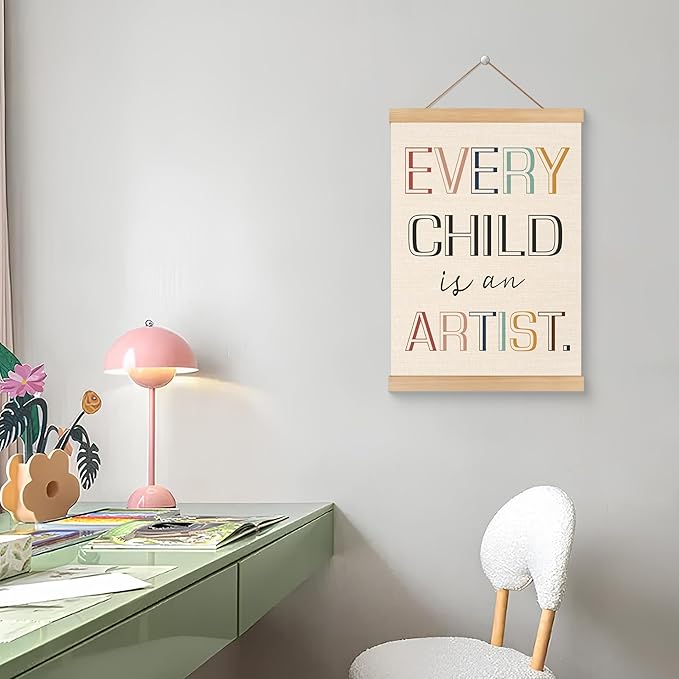 ROXMART Boho Kids Poster Hanger Frame, Boho Playroom Wall Decor, Every Child Is an Artist Wall Art Prints Decor for Toddler Kids Room Nursery Playroom Classroom Homeschool, 12x16 Inch