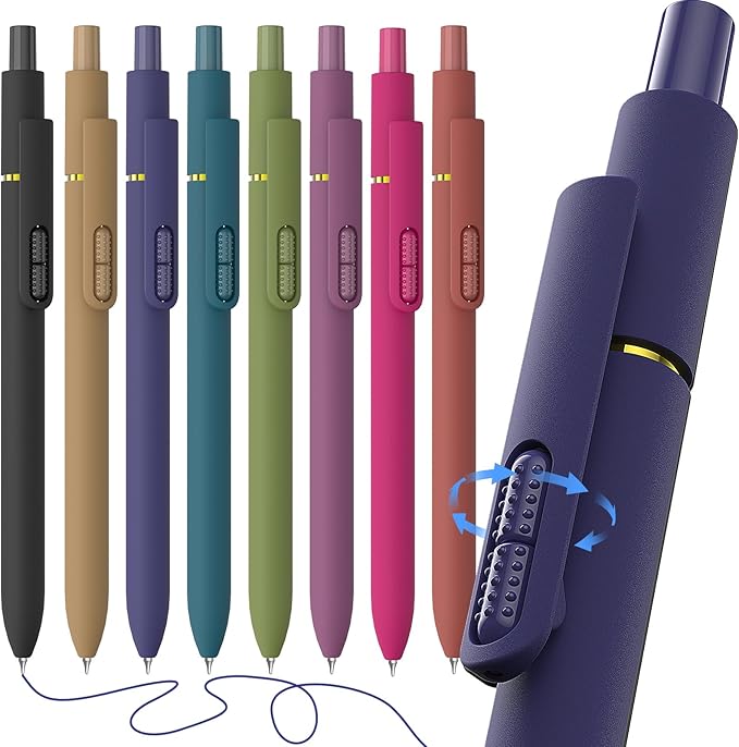 8 Pack Blue Ink Gel Pens，Quick-Dry 0.7mm Fine Point Fidget Pens for Smooth Writing, Journaling & Drawing, Aesthetic Morandi Color Pens for Women, School & Office Supplies (Vintage Blue Ink)