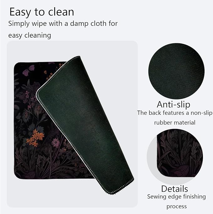Dark Cottagecore Mouse Pad,Black Floral Mouse Pads,Vintage Wildflower Desk Mat Purple Botanical Desk Mat for Home Office Dorm Desktop Decor,10.2x8.3 Inch