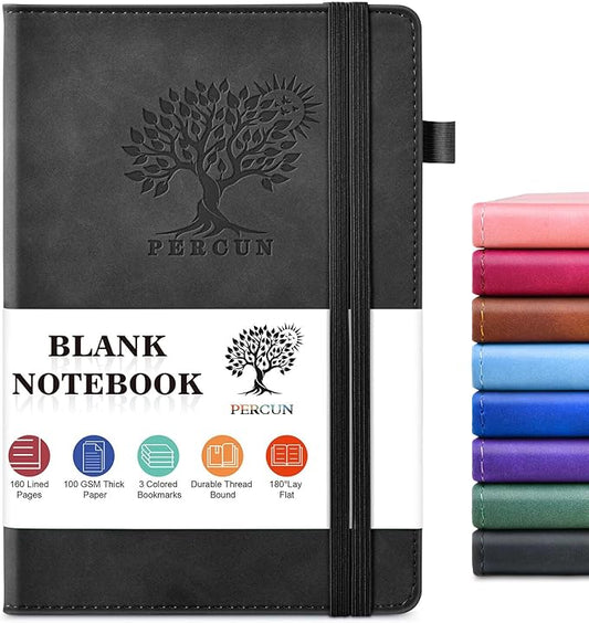 Blank Journal Ntebook for Men & Women, 160 Pages Blank Journals for Writing, Drawing,Sketch Book,5.9" x 8.5" Leather Sketchbook, Unlined Notebook for Work, School, Art (Black)