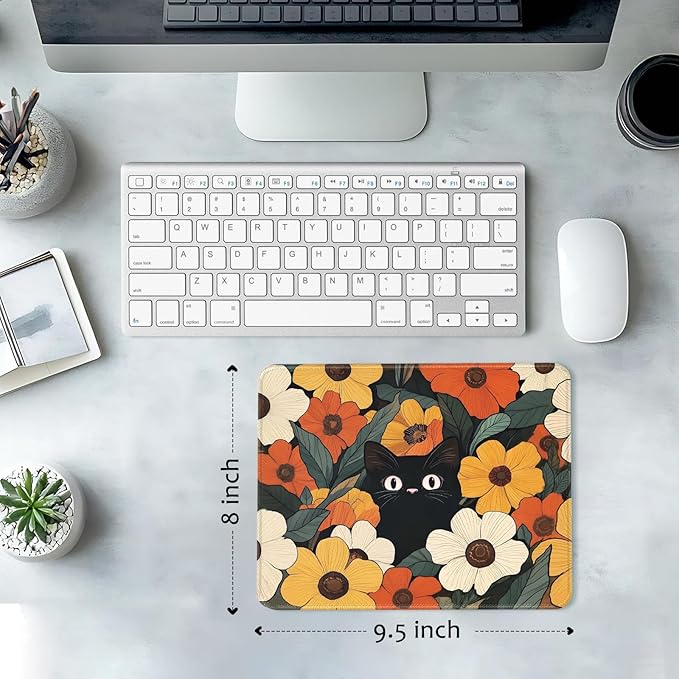 Cute Black Cat Desk Pad Mat with Stitched Edges and Non-Slip Rubber Base, Premium-Textured Mouse Pad for Laptop, Computer & PC, Gaming & Working, Waterproof Mousepad