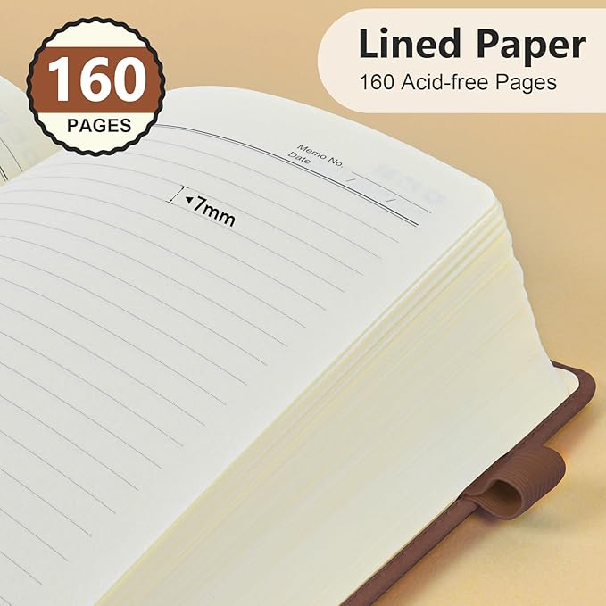 Lined Journal Notebook for Men & Women, 160 Pages College Ruled Journal for Writing, A5 Hardcover Leather Notebooks for Work, School, Business, Travel, Daily Diary 5.9" x 8.5" (Brown)