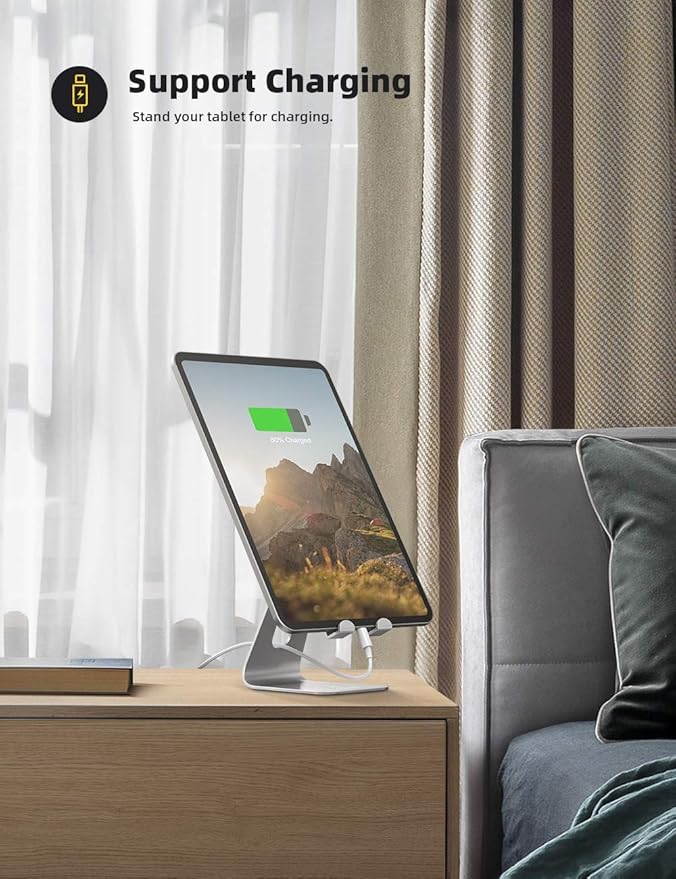 Lamicall Tablet Stand, Tablet Holder for Desk - Multi-Angle Adjustable Tablet Desktop Dock Gifts, Compatible with iPad Pro 11, 12.9, Air, Mini, Fire HD, Galaxy Tab, and Other 4-13" Tablets, Silver