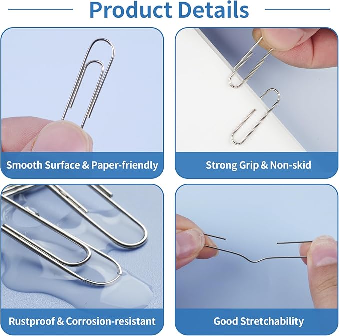800 Pcs Medium Paper Clips,#1 Smooth Paperclips for Home, School and Office Use,1-2/7 "Rustproof Metal Silver Paper Clips,8 Boxes of 100 Each, 1.3 inch