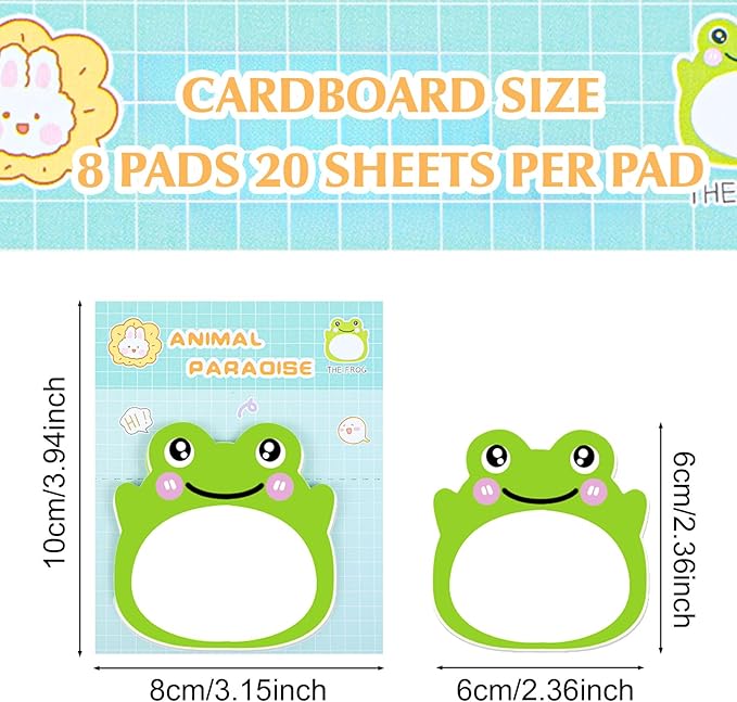 160Pcs Frog Sticky Notes Sets - Animal Shaped Kawaii Sticky Notes, Repositionable Frog Accessories for Office School Creative Gifts