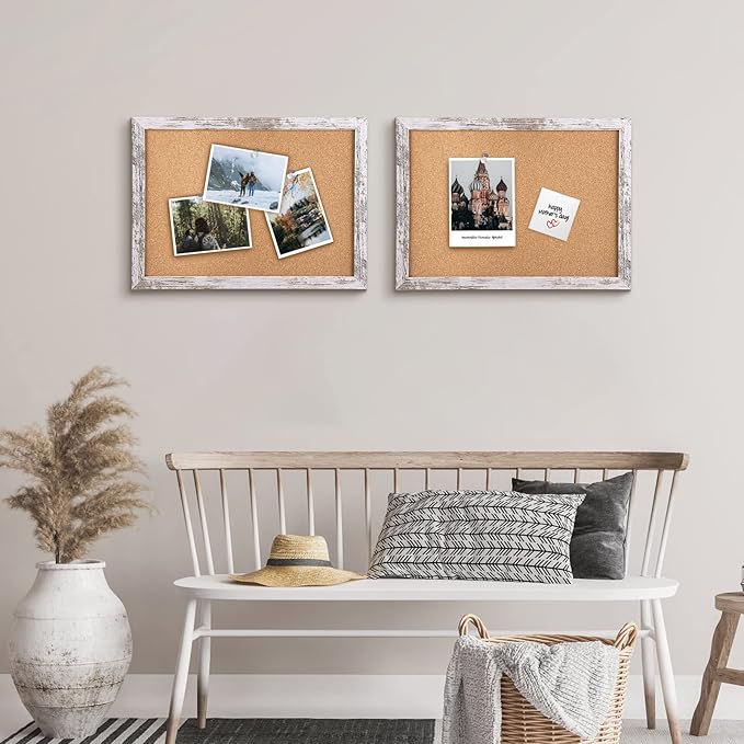 Cork Board Bulletin Board, 17x13 inches Decorative Hanging Framed Cork Boards for Walls, Pin Board Vision Board for School Home Office, Bulletin Board with White Wood Frame (4333,WH,1pc)