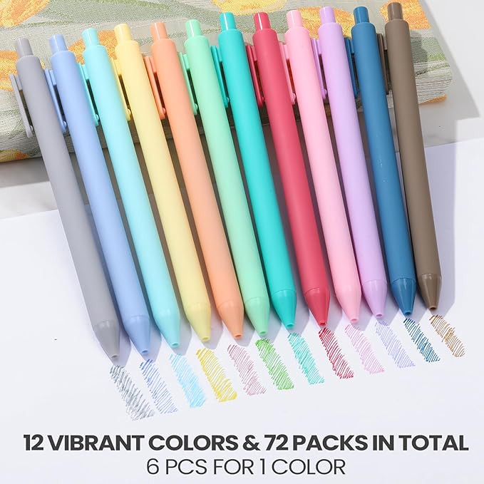 72 Pcs Colored Retractable Gel Pens Pastel 0.5mm Fine Point Cute Colorful Gel Ink Pens Quick Dry for Writing Drawing Journaling Note Taking Office Home(Classic Color)