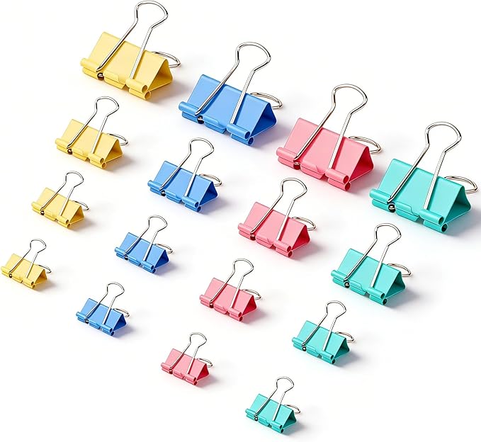 180 Pcs Binder Clips Assorted Sizes, Colored Binder Paper Clips Office Clips Office Supplies, 4 Sizes Cute Binder Clips Large Medium Small Paper Clips Paper Clamps for Home School Business (Colored)