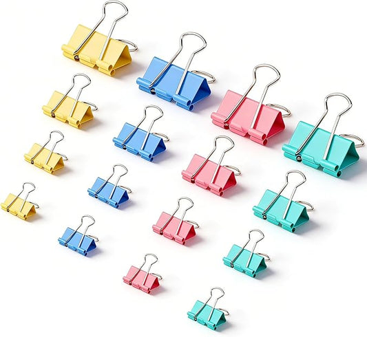 180 Pcs Binder Clips Assorted Sizes, Colored Binder Paper Clips Office Clips Office Supplies, 4 Sizes Cute Binder Clips Large Medium Small Paper Clips Paper Clamps for Home School Business (Colored)