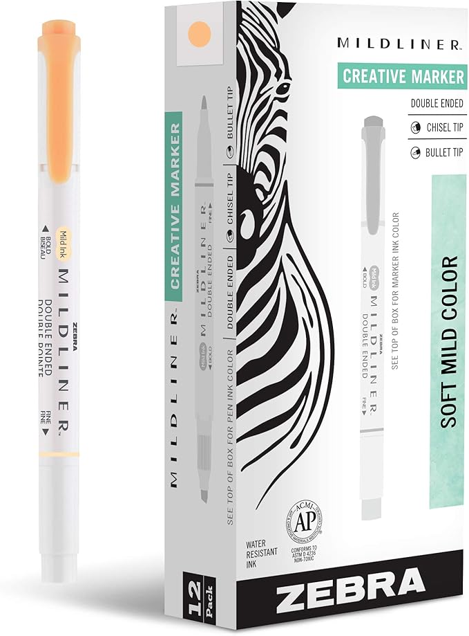 Zebra Pen Mildliner Dual-Tip Highlighters, Broad and Fine Tips, Ideal for Bible Highlighting, No Bleed, School Supplies, Teacher Supplies, and Office Supplies, Mild Orange Ink, 12-Pack (78190upc)
