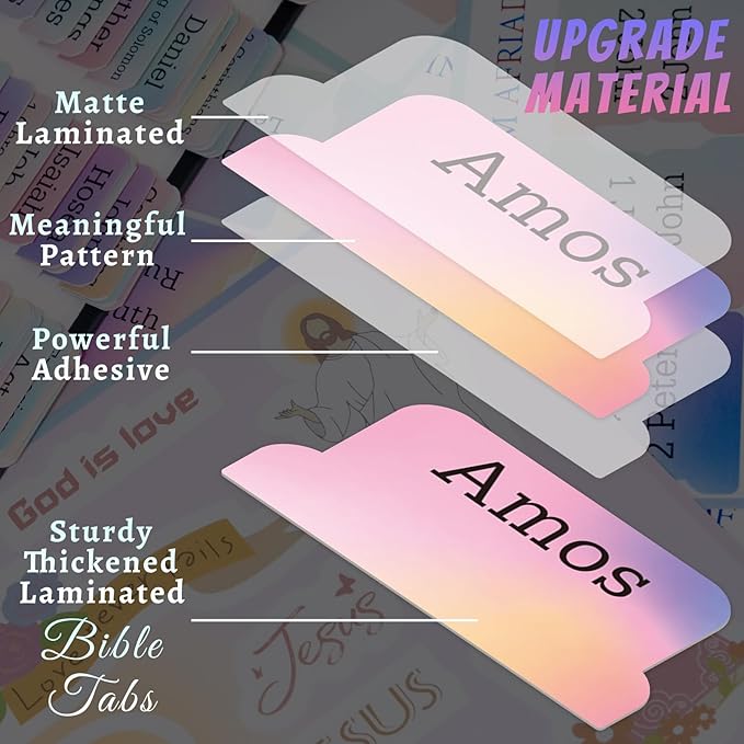 Bible Tabs with Magnetic Panda Bookmark, Bible Tabs for Women, Laminated Bible Tabs, Christian Gifts, Large Print Bible Tabs with Unique Sticker, Index Tabs Labels, Bible Study Supplies (Rainbow)