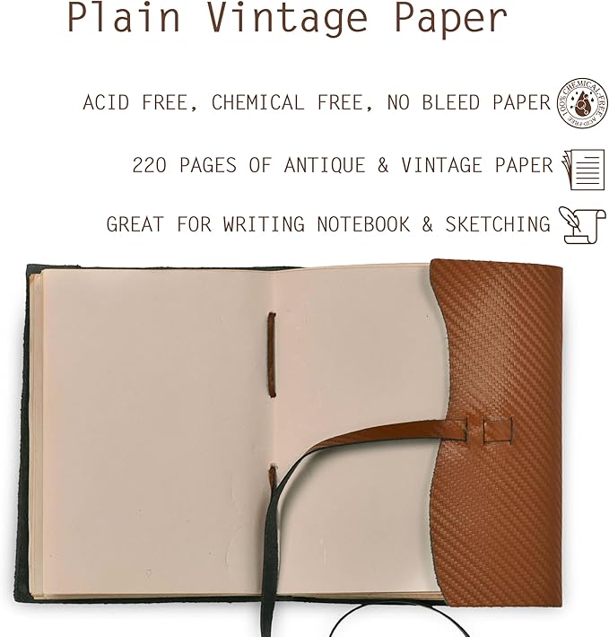 LEATHER VILLAGE Carbon Fiber Genuine Leather Bound Journal - 7'' x 5'', 220 Pages - Vintage Blank Paper Diary for Writing, Drawing, Sketchbook, and Travel Notebook - Ideal for Women and Men- Tan