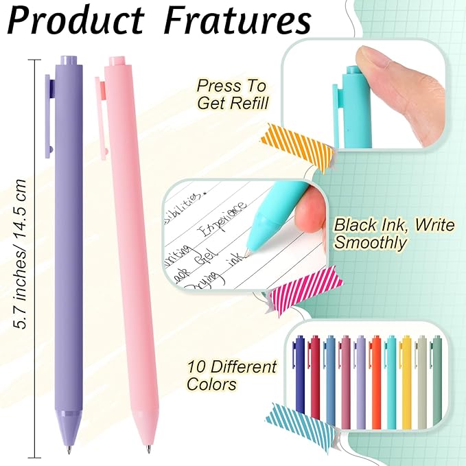 Crtiin 100 Pcs Gel Ink Pens Bulk, Black Ink 0.5mm Fine Point Retractable Pen Smooth Writing Office Supplies for Teacher Server Nurse Valentine Galentine Gift (Rainbow Colors)