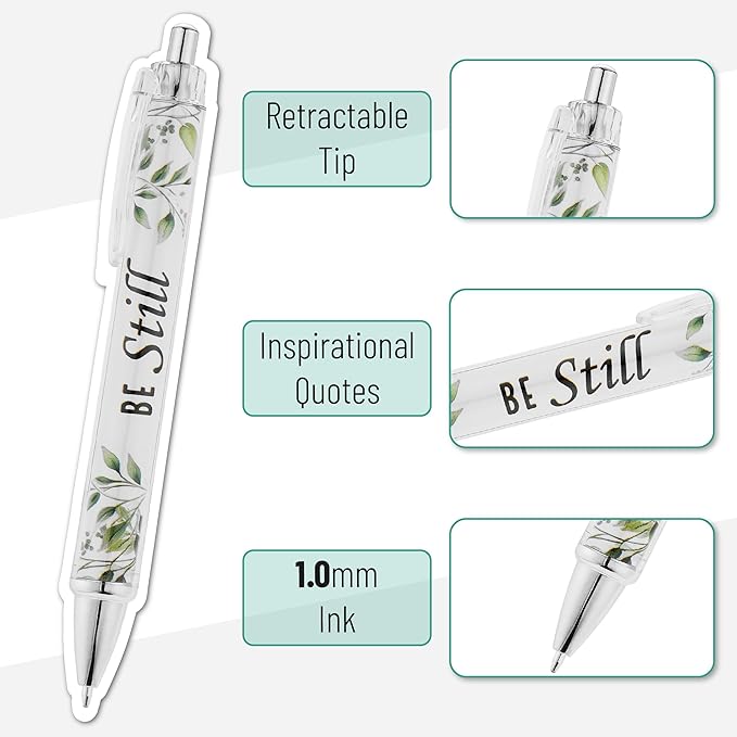 Mr. Pen Christian Pen Set, 10 Pack, Green Elegance, Black Ink, Bible Verse Pens, No Bleed Through, Ballpoint Pens