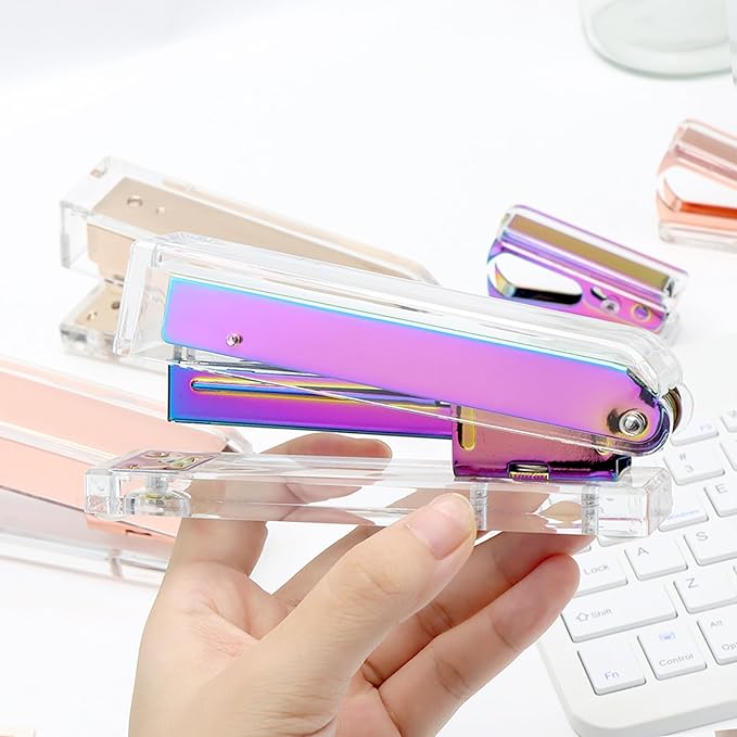 Clear Acrylic Rainbow Stapler Colorful Desktop Staplers with Classic Modern Design Sleek Office and Desk Accessories Gift Idea (Rainbow)