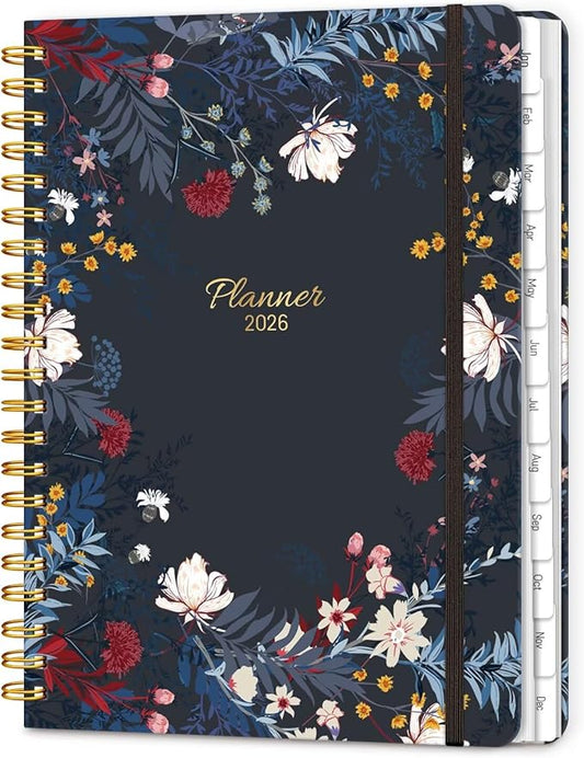 2026 Planner 8.5 x 11, Large Weekly and Monthly Planners with Tabs, A4 Spiral Bound Daily Calendar 2026 Planner, 12 Month Agenda Organizers from Jan. to Dec.(Black Bloss)