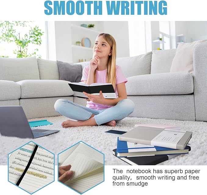 Lined Journal Notebook, 6Pack Hardcover Notebook for Men & Women – Journals for Writing, Work, School, Home & Daily Notes, 160 Pages – Medium A5, 5.7"x8", 100 gsm Thick Paper (Black)