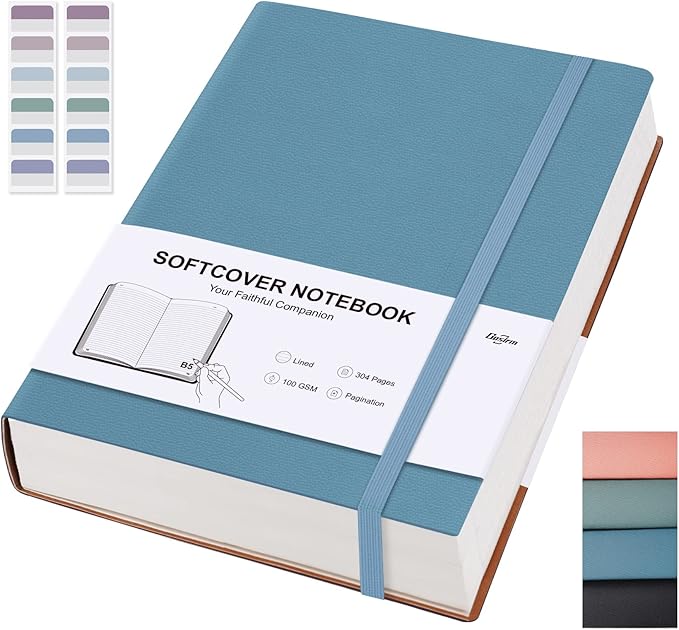 Lined Journal Notebook - 304 Numbered Pages Thick Journals for Women, Large B5 (7.6'' X 10'') College Ruled Notebook for Writing, 100gsm Thick Paper, Leather Softcover, for Men Work School, Blue