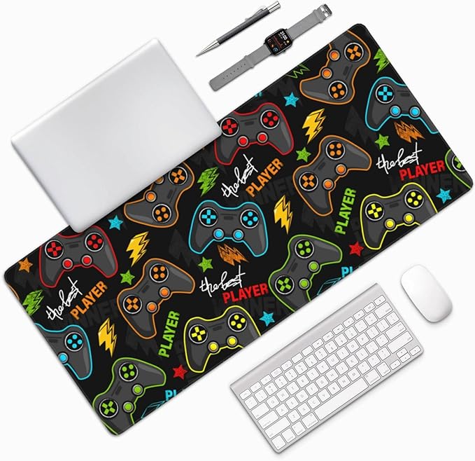 Video Game Controller Mouse Pads XXL Extended Mousepad with Stitched Edges Gaming Joysticks Non-Slip Rubber Base Computer Keyboard Pad Desk Mat for Home Office Desk Decor, 35.4" X 15.7"