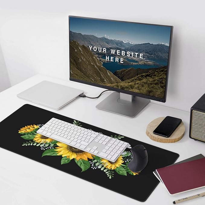 Extra Large Mouse Pads Sunflowers Wild Flowers XXL Extended Mousepad with Stitched Edges Non-Slip Rubber Base Computer Keyboard Pad Desk Mat for Home Office Desk Decor, 35.4" X 15.7"