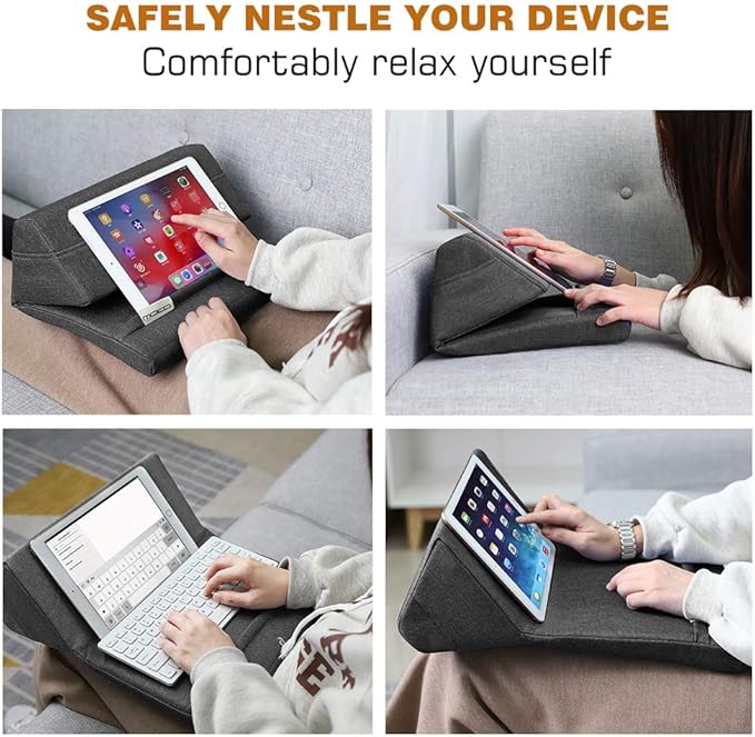 Moko Tablet Pillow Stand, Soft Bed Pillow Holder Xmas Gift for up to 11" Pad, Fits iPad 10.2"(9th Gen), New iPad mini 6 8.3" Air 4/3, iPad Pro 11/10.5/9.7, Mini 5 4, Galaxy Tab S6/S7 11", Space Gray