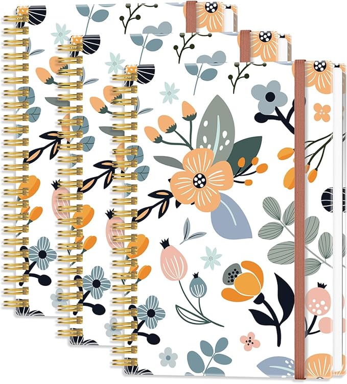 Heveboik (3-Pack) A5 Blank Notebook - 70 Sheets/140 Pages Per Blank Paper Notebook, 100 GSM Thick White Paper, 5.8" x 8.3" Spiral Blank Journal, Flowers