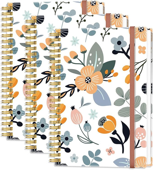 Heveboik (3-Pack) A5 Blank Notebook - 70 Sheets/140 Pages Per Blank Paper Notebook, 100 GSM Thick White Paper, 5.8" x 8.3" Spiral Blank Journal, Flowers