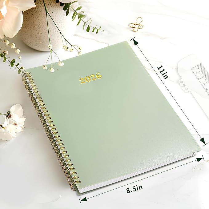 2026 Planner, Annecy Weekly ＆ Monthly Planner 2026, Jan. 2026 – Dec. 2026, 8.5" x 11" Monthly Agenda Planner with Tabs, Waterproof Flexible Cover, Spiral Binding, Double-sided Pocket, Bookmark, Green