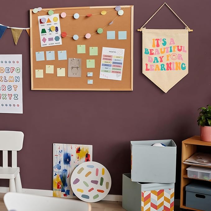 Classroom Banner Wall Decor-Reading Room Sign-It's A Beautiful Day for Learning-Teachers Appreciation Week Gift-Canvas Hanging Pennant Flag Poster-Inspirational Positive Quote-Teacher Gift