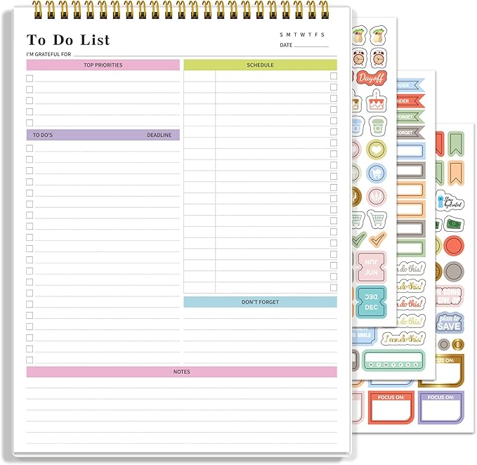 To Do List Notepad Undated, Daily To Do List Notebook (8.5"x 11") Spiral Daily Task Hourly Schedule Planning Pad with Checklist Suitable for Office, Home and School 104 Pages