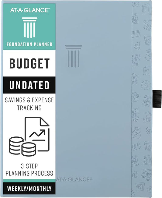 AT-A-GLANCE Budget Planner, Undated Bill Organizer, Weekly & Monthly Expense and Savings Tracker, 5-3/4" x 8-1/4", Foundation, Blue (FDB-200)