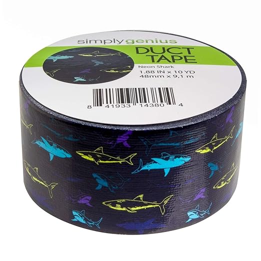 Simply Genius Waterproof Tape - 1.88 in x 10 yd, Neon Shark, 1 Pack - Decorative & Colorful Duct Tape for Crafts & Repair with Strong Adhesive