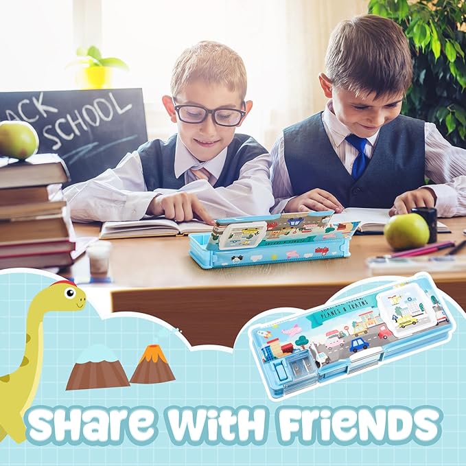 Henoyso Multifunctional Pencil Box for Boys Car Pencil Case with Calculator and Sharpener Cool Cute Pencilcase School Supplies Essentials Christmas Birthday Gift Present for Kids Teens
