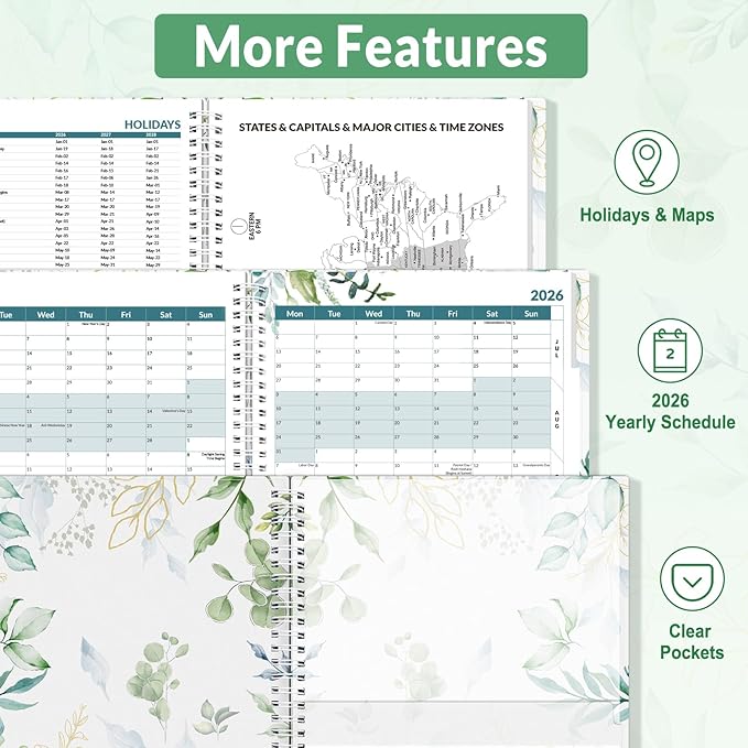 SUNEE 2026 Appointment Book, Quarter-Hourly, Weekly & Monthly - from January 2026 - December 2026, 8.5"x11" Weekly Planner, Flexible Cover, Note Pages, Pockets, Bookmark, Spiral Binding,