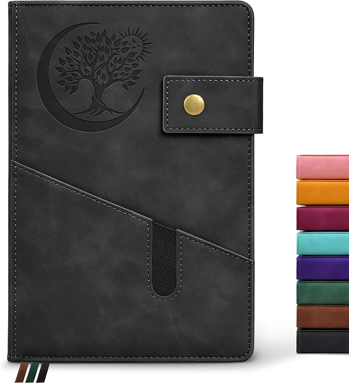 Blank Journal Notebook, A5 Hardcover Leather Sketchbook with 200 Pages Thick Blank Paper for Men Women, Unlined Drawing & Writing Journal, 5.9" x 8.4" Plain Notebook (black)
