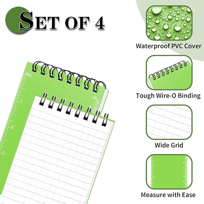 Waterproof Notebook, 4 Pack Top-Spiral Pocket Notepad, 3" x 5" Weatherproof NotePad, All Weather Police Pocket Notebook Little Memo Steno Note Pads for Outdoor Office School Recording, Mixcolor
