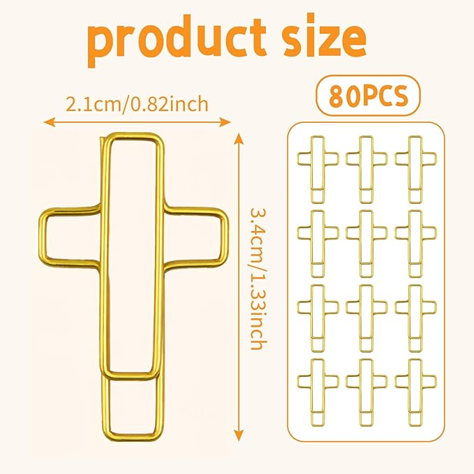 Cross Paper Clips for Bible - 80 PCS Gold Paperclips Versatile Bible Study Supplies for Christian Office School Home Cute Journaling Paper Clip Bookmarks Accessories