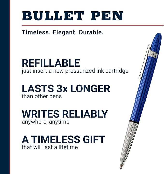 Fisher Space Pen Bullet Space Pen, Blue Moon Pressurized Ballpoint Pen, Compact Size, Writes Upside Down, Extreme Temperatures, Smooth Black Ink, Medium Point, Pocket Clip, Gift Box, Made in the USA