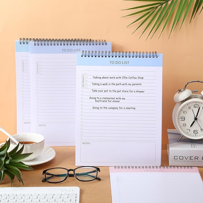 Kisston 4 Pcs to Do List Notebook Daily Planning Pad Spiral Book 8.5 x 11 Inches Activity Log Notepad Daily Activity Log Record Book for Work Boosting Productivity