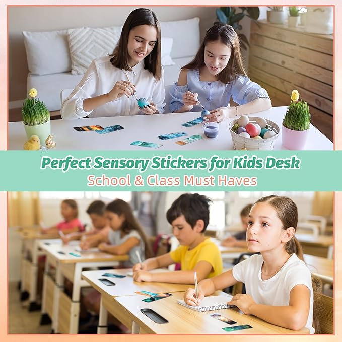 120 Pieces Anxiety Sensory Stickers with 2 Textured Stickers - Desk Fidget and Calming Sticker with Storage Box for Adults & Teens - Anxiety Relief Sensory Strips (Ocean)
