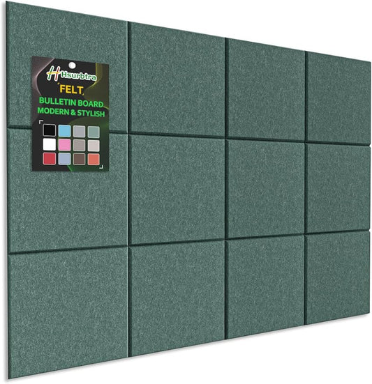 Hsurbtra Large Cork Board for Wall 47 x 36 Inch, 12 Pack Felt Bulletin Notice Board with Pushpins for Office Home School Farmhouse Wall Decor, Green