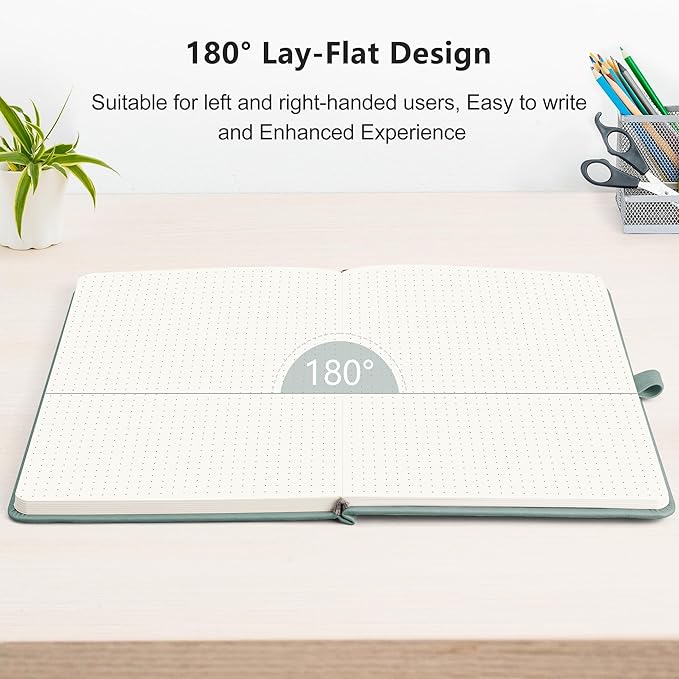 RETTACY Dotted Journal Notebook, 192 Pages, A5 Medium Size (5.7'' x 8.3''), Leather Hardcover, 100 GSM Thick Paper, for Bullet Journaling, Planning, Tracking (Blue-gray)