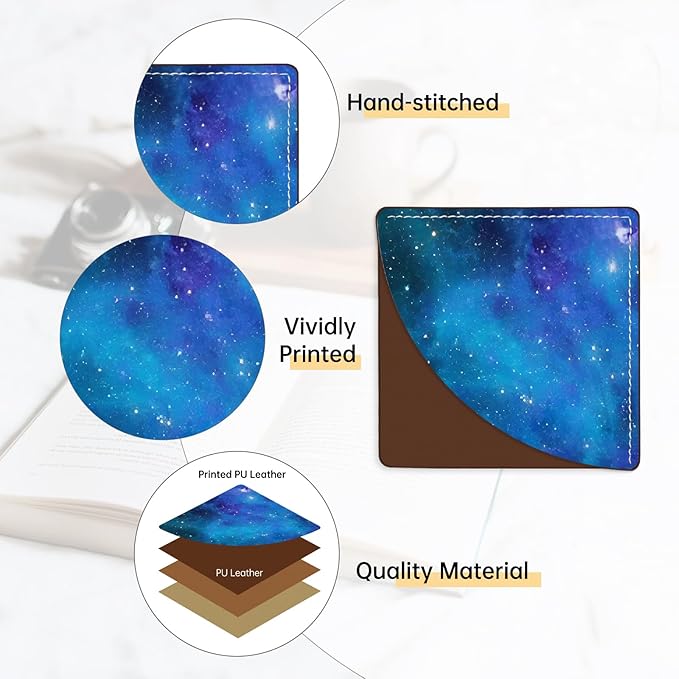 2 Pack Purple Starry Sky Leather Book Corner Bookmark, Durable Handmade Reading Accessories - Gifts for Readers, Women, Men, Teachers, Students