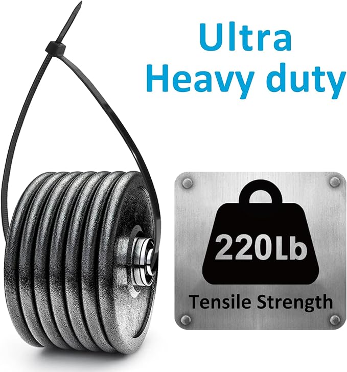 Zip Ties, Zip Ties Heavy Duty, Assorted Sizes (12"+18"+24")-300 Pack, Cable ties, Large Zipties Heavy Duty Black, Wire Ties with 220 lb Tensile Strength for Outdoor Use, Long Zip Tie, ANOSON