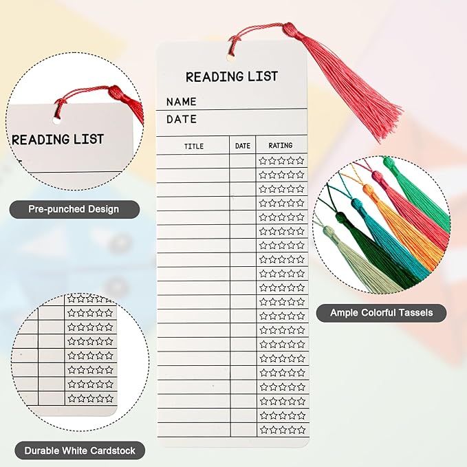50 Pack Read Across America Bookmarks with Tassels - Bulk Reading Tracker & Log for Students - 3x8 Inch Classroom Rewards for Literacy Week, Teachers, School Library - Reading Challenge Prizes (White)