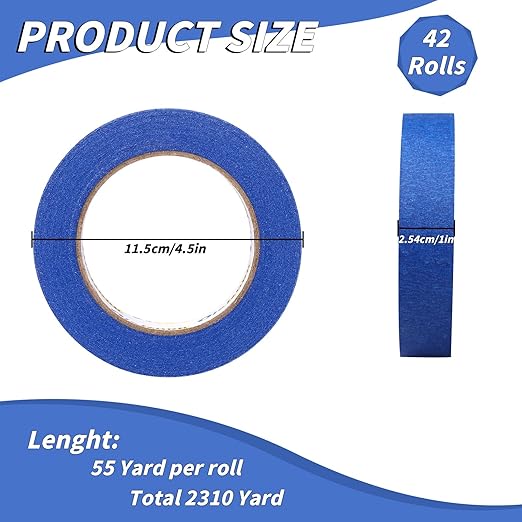 42 Rolls Blue Painters Tape Bulk 1 inch x 55 Yards, Total 2310 Yd, Painters Masking Tape No Residue Wall Painting Tape Artist Tape Trim Edge Finishing Tape for Wall Painting Decoration DIY Supplies