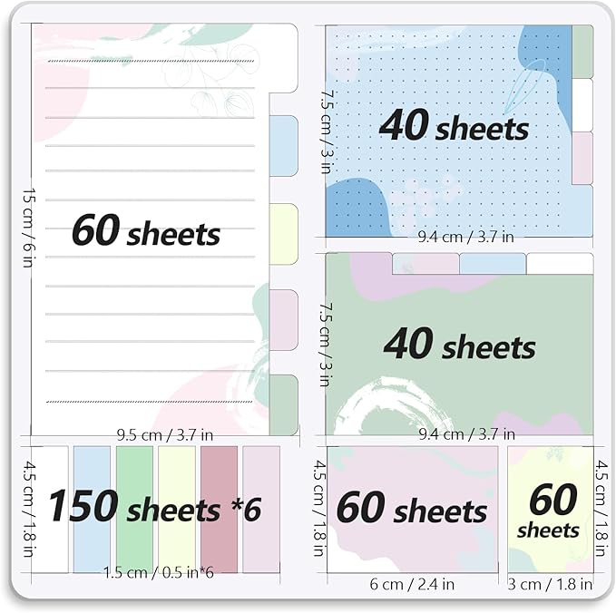Hommie Sticky Notes Set, Divider Sticky Notes 410 Packs Planner Sticky Note Dividers Tabs with Color Coding for School Supplies, Office Supplies, Book Notes,Bible Sticky Notes