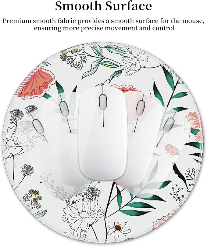 Floral Plants Mouse Pad for Desk, Small Cute Mousepad with Non-Slip Base, Round Mouse Pads for Wireless Mouse Laptop Gaming, Computer Mouse Mat for Office Decor Desk Accessories Supplies